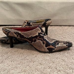 Aquatalia slip on snake print shoes